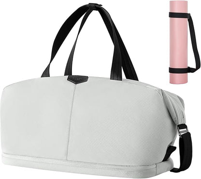 Timeet Expandable Gym Duffel Bag For Women with Yoga Mat Strap, 47L Sports Duffle Bag With Shoes Compartment&Dry Wet Pocket, Water Resistant Carry on Sports Weekend Travel Overnight Bag, Elegant Gray
