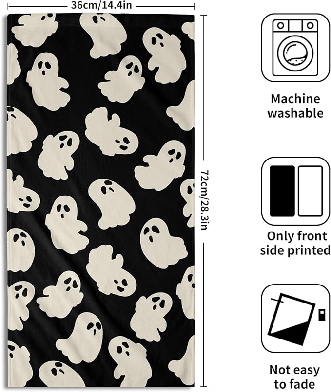 Halloween Ghost Hand Towels Pack of 2 White Spooky Ghost Black Face Towel 28.3x14.4 Inch Happy Halloween Holiday Decorative Super Soft Kitchen Towels for Bathroom Home Hotel Gym