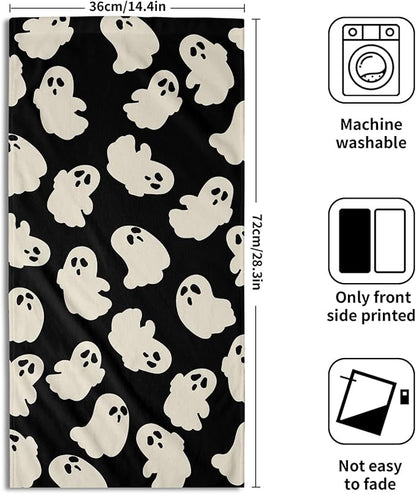 Halloween Ghost Hand Towels Pack of 2 White Spooky Ghost Black Face Towel 28.3x14.4 Inch Happy Halloween Holiday Decorative Super Soft Kitchen Towels for Bathroom Home Hotel Gym
