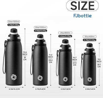 Fjbottle Insulated Stainless Steel Water Bottle, 32 Oz Leakproof Water Bottles, Ice Reusable Tumbler, Double Wall Vacuum Jug, Lightweight Durable for Traveling & Sports, Workout, 32oz