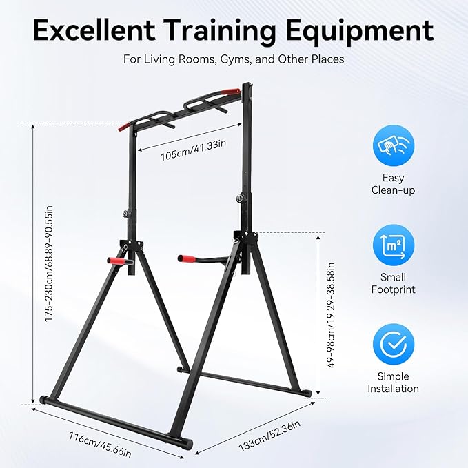 Triangular Pull Up Bar for Home Gym, Adjustable Height 5.74 to 7.55 FT, 440LBS Capacity Foldable Dip Station, Strength Training Equipment for Full Body Workout, Chin Up Bar for Home Use