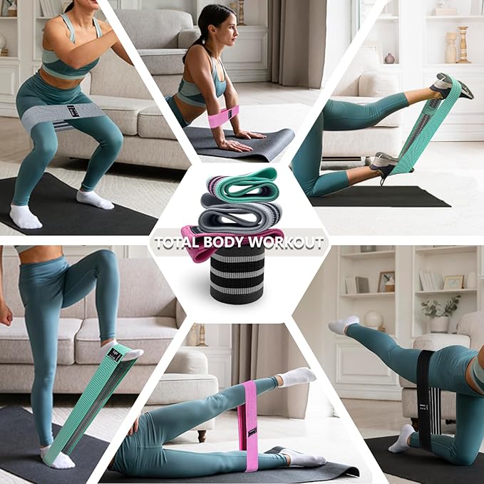 Exercise Bands, 3 Levels Fabric Resistance Bands for Working Out, Workout Bands Resistance for Women & Men, Multi-Colored Fabric Booty Bands for Leg Strength Training, Rehab, Yoga