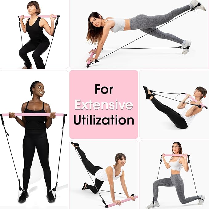 Stretched Fusion Pilates Bar Kit with Resistance Band for Home Workouts | Multifunctional Home Pilates Kit Set for Women & Men | Workout Bar for Legs, Hip, Waist and Arm, Includes 3 Bonuses