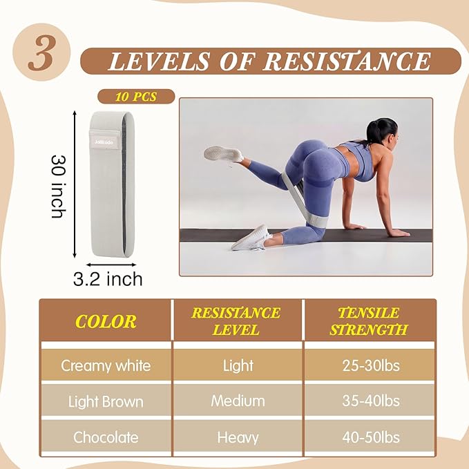 10 Pcs Resistance Bands for Workout Fabric Exercise Bands for Legs and Butt Glutes Workout Band for Women Men Yoga, Pilates, Fitness
