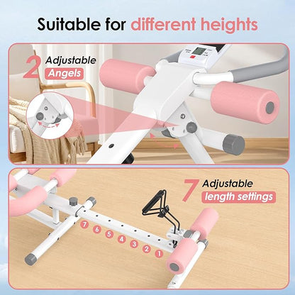 Multi Functional Adjustable Ab Trainer, Ab Machine for Stomach Workout, 5-in-1 Exercise Equipment: Rowing Machine, Leg Press Machine, Ab Glider Machine,Roman Chair,Resistance Bands with Handles