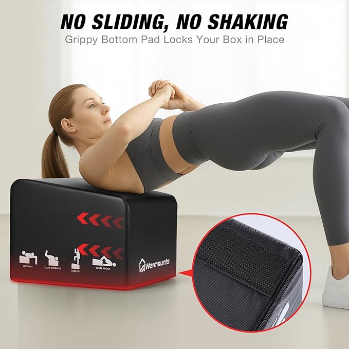 WARMOUNTS Hip Thrust Bench, Multi-Functional Hip Thrust Machine for Strength Training, Glute Bridge Box with Handle, Non-Slip Pad and Smooth Rim Design, for Home and Gym, 700LB Load Capacity