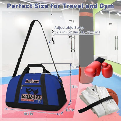 Custom Name Taekwondo Karate Duffle Bag for kids Boy Girls - Personalized Martial Arts Gear Bag, Water-Resistant Sparring Equipment Bag, Karate Navy Black
