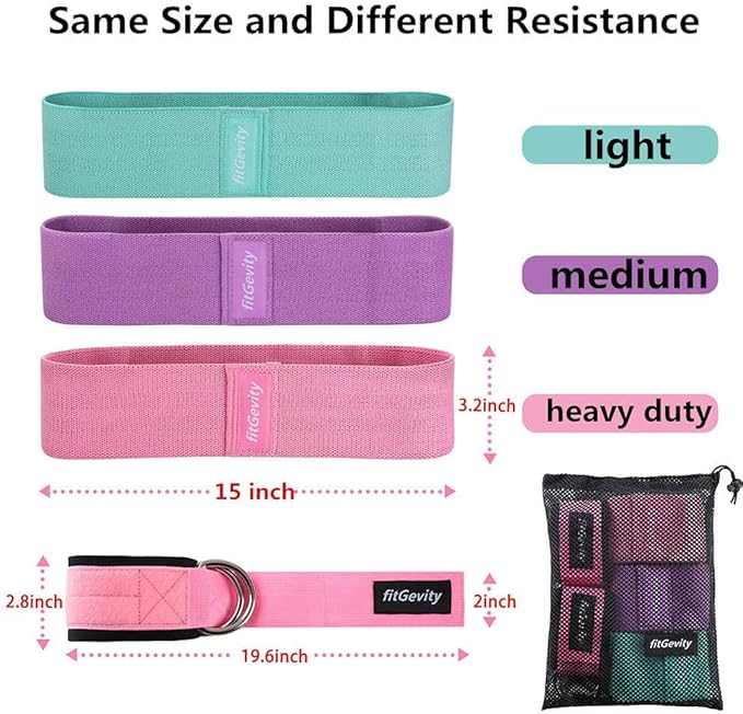 Resistance Bands Exercise Bands for Legs and Butt,Fabric Non Slip Hip Fitness Booty Workout Bands, Set of 8 Resistance with Door Anchor Legs Ankle Straps for Men Women Gym Home Fitness Yoga