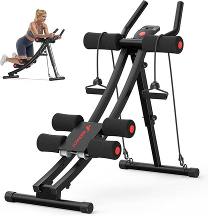 MERACH Dual Track Ab Machine, Adjustable Ab Trainer Machine, Ab Workout Equipment for Home Gym, Ergonomic Arc Track for Better Abs, Foldable Workout Machine for Full Body Workout Home Exercise (Black)