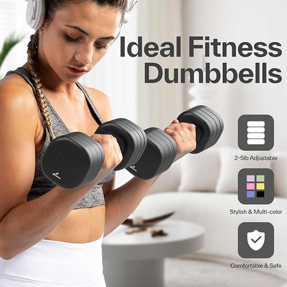 Adjustable Dumbbell Set of 2: Sportneer 4 in 1 Free Weights Dumbbells Set for Women, Hand Weights for Women at Home, Each 2lb 3lb 4lb 5lb Weights with Soft Rubber Handle for Home Gym Exercise Training
