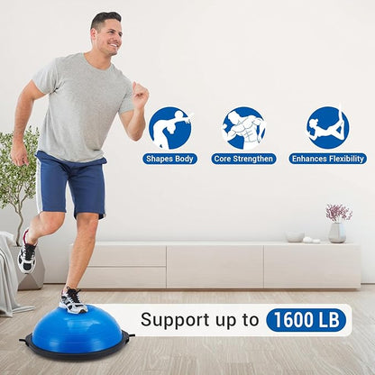 Horizon Half Balance Ball Trainer Stability & Core Workouts w/Non-Slip Base, 2 Bands, Pump & Extra Ball for Home Gym, Physical Therapy, All Fitness Levels