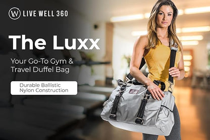 Live Well 360 Gym Duffel Bag for Men or Women – Bag with Shoe, Laptop & Wet Compartment - Perfect Sports or Workout Shoulder Bag with Multiple Compartments – CrossFit, Yoga, Boxing - THE LUXX