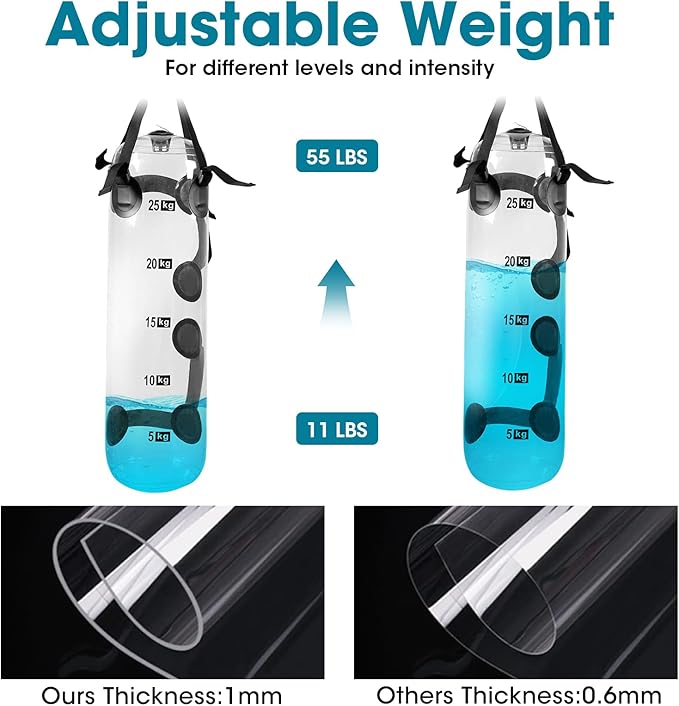 Water Weights Aqua Bag - Dual-Purpose Water Punching Bag, Sandbag Alternative for Strength Training, Portable Stability Fitness Equipment for Core and Balance Home Gym - 55 LBS