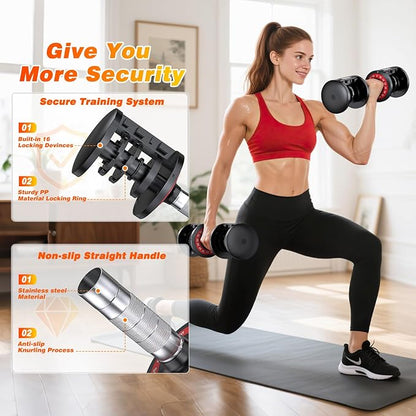 XDDIAS Adjustable Dumbbell Set of 2, 25/55/80/90LB Dumbbell Set- 1-Hand Fast Adjustment with Anti-Slip Handle, Compact Free Weights Dumbbells Set for Men/Women Home Gym Strength Training Equipment