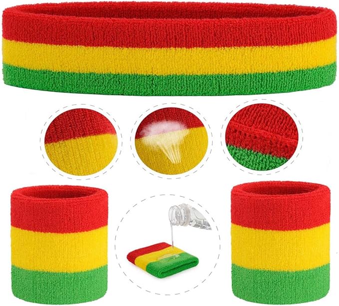 ONUPGO Sweatband Set Sports Headband Wristband Set Sweatbands Terry Cloth Wristband Wrist Sweatband Headbands Moisture Wicking Sweat Absorbing Head Band