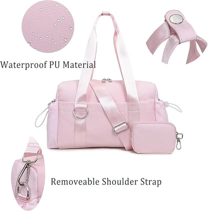 Everyday Mini Gym Bag for Women 2.0, Small Tote with Zipper Compartment Waterproof Travel Duffle Cute Handbag Workout Carry On with Removeable Shoulder Strap & Coin Wallet Easy to Clean - Pink