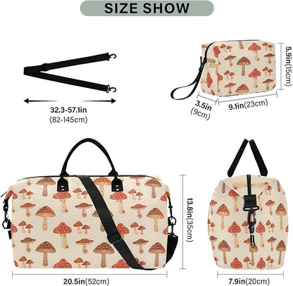 Weekender Bags Travel Duffel Gym Bag Mushrooms Retro Carry on Overnight Tote Bag with Toiletry Bag for Airplane Travel Trip Gym Yoga