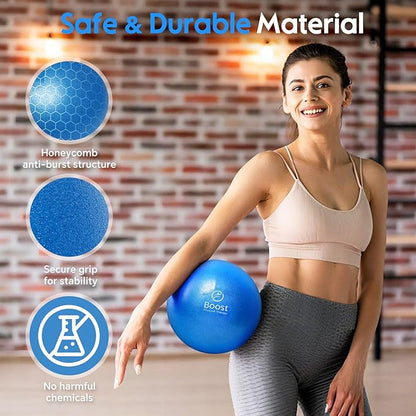 Small Exercise Ball with Pump, 9 Inch Mini Pilates Ball with Exercise Guide, Small Workout Ball for Stability, Fitness, Barre, Yoga, Core Training & Physical Therapy, Blue