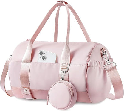 TOPEAST Small Gym Bag for Women, Mini Sports Yoga Bag with Yoga Mat Holder, Small Pink Gym Bag Overnight Weekender Duffle Handbag for Travel Dance Workout