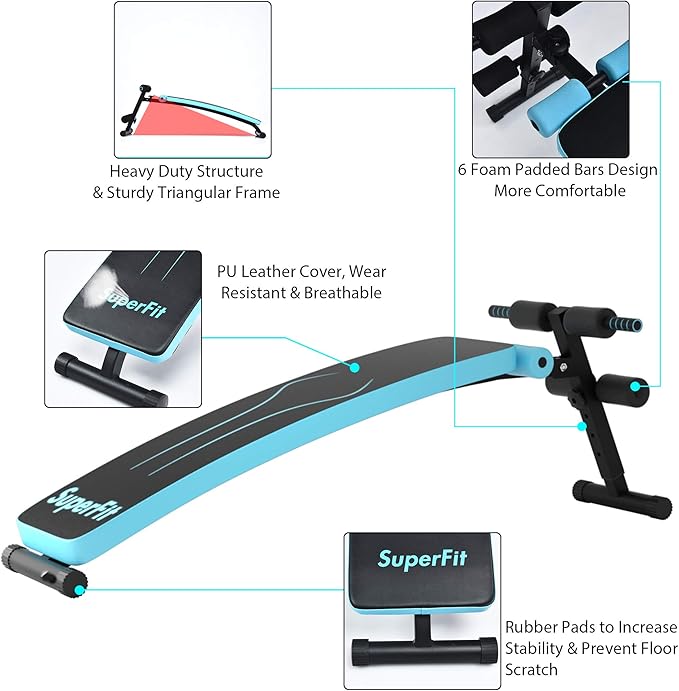 Goplus Adjustable Sit Up Bench, AB Slant Decline Incline Bench, Curved Workout Equipment for Home Gym Strength Training, Max Load 441 LBS