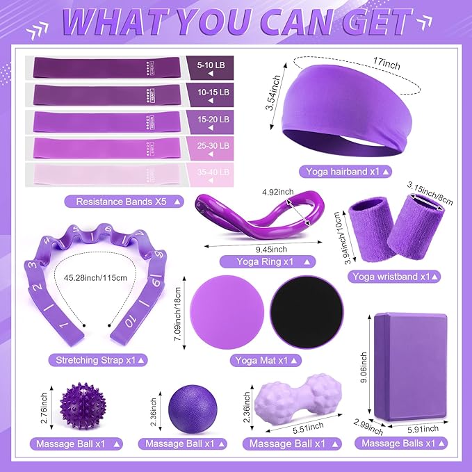 24 Pcs Home Pilates Essentials Kit for Women, Pilates Equipment Ring and Ball Set with Stretching Strap, Water Bottle, Magic Circle, Yoga Ring, Gym Bag, Resistance Band, Anti Slip Socks