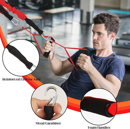 Resistance Bands Set with Protective Nylon Sleeves, 15-Pack Anti-Snap Exercise Bands (Up to 150 lbs), Heavy Duty Workout Bands with Handles, Door Anchor, Ankle Straps for Resistance Training