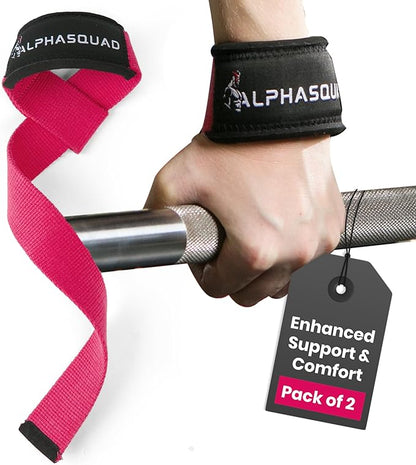 ALPHASQUAD Lifting Straps for Weightlifting – Heavy Duty Wrist Straps for Weightlifting with 7mm Thick Padded Cotton Wraps, 22.5" Long, 1.5" Wide – Deadlifts, Strength Training, Powerlifting, Men & Women