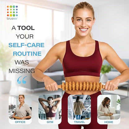 Bruizex Wood Therapy Massage Tool, Lymphatic Drainage Massage Roller Stick - Leg, Back & Thigh Muscle Roller for Post Liposuction & Fibrosis Treatment, 360 Lipo, Tummy Tuck & BBL, Lipo Foam