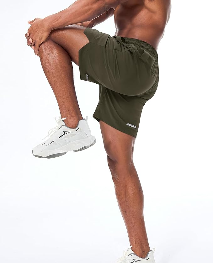 Running Shorts for Men 7 inch Inseam 2 in 1 Quick Dry Athletic Gym Workout Tennis Shorts with Phone Pockets