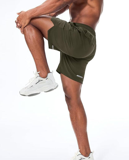 Running Shorts for Men 7 inch Inseam 2 in 1 Quick Dry Athletic Gym Workout Tennis Shorts with Phone Pockets