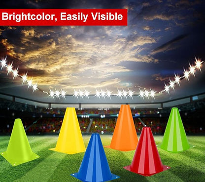 Soccer Cones Sports Training Agility Field Marker Cone, 12 Pack 7 Inch Training Cones Set with Mesh Bag, Colorful Cones for Soccer, Skating, Basketball, Baseball Drills, Outdoor & Indoor Activity