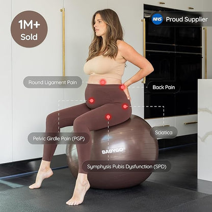 BABYGO Birthing Ball - Pregnancy Yoga Labor & Exercise Ball & Book Set Trimester Targeting, Maternity Physio, Birth & Recovery Plan Included Anti Burst Eco Friendly
