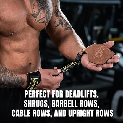MANUEKLEAR Gym Straps Weight Lifting, Double Leather Lifting Straps for Men Deadlift with Cushion Wrist Loop, Gym Lifting Wrist Wraps for Weightlifting