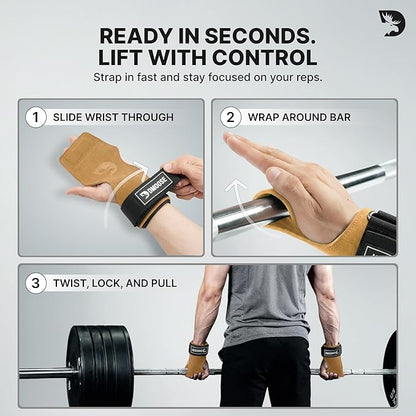 DMoose Fitness Weight Lifting Hooks (Pair) for Deadlifts, Pull Ups, Rows & Shrugs - Anti-Rip Nylon Strap Hand Grips with Thick Wrist Padding - Heavy Duty Wrist Straps for Weightlifting & Gym Workouts