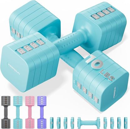 FEIERDUN 5-in-1 Adjustable Dumbbell Set of 2, 12LBS/20LBS Hand Weights for Women, Men, 1s-Adjust Dual-Stable Dumbbell Set for Women Home Gym & Outdoor