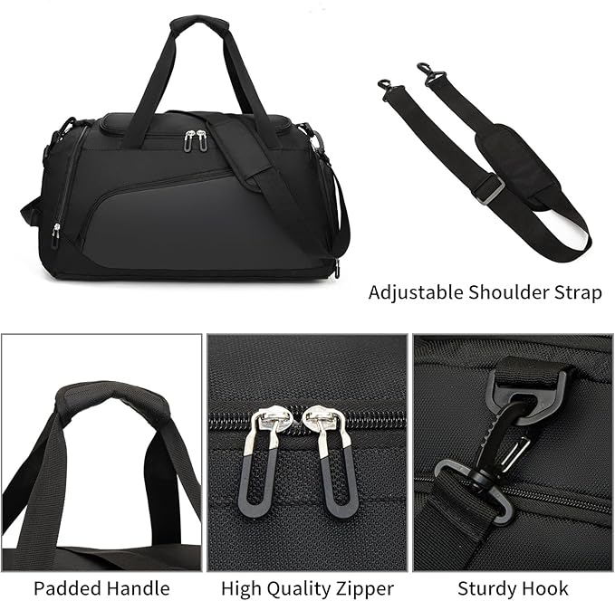 Waterproof Gym Bag with Shoe & Wet Compartment for Men/Women,Sports Duffle Bags for Workout/Fitness/Travel(Black,20"x11"x11")