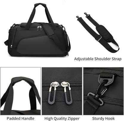 Waterproof Gym Bag with Shoe & Wet Compartment for Men/Women,Sports Duffle Bags for Workout/Fitness/Travel(Black,20"x11"x11")