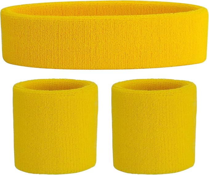 ONUPGO Sweatband Set Sports Headband Wristband Set Sweatbands Terry Cloth Wristband Wrist Sweatband Headbands Moisture Wicking Sweat Absorbing Head Band
