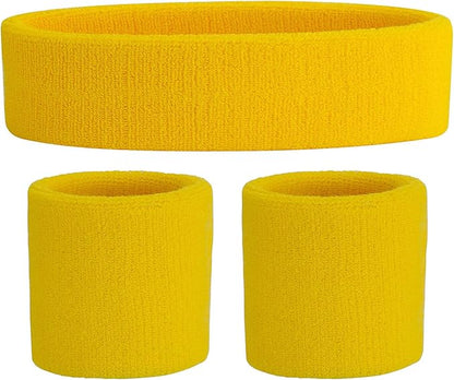 ONUPGO Sweatband Set Sports Headband Wristband Set Sweatbands Terry Cloth Wristband Wrist Sweatband Headbands Moisture Wicking Sweat Absorbing Head Band