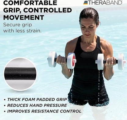 THERABAND Water Weights, Aquatic Dumbbells for Pool Fitness, 2 Foam Weights with Padded Grip for Water Aerobics, Therapy, Workouts, Pool Exercise Equipment, Aqua Training