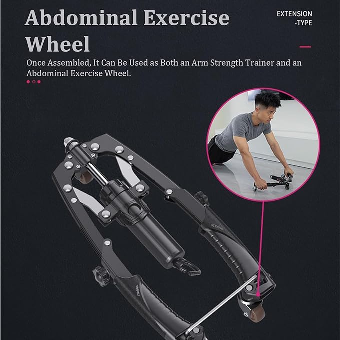 Muscle Trainer - Full-Body Strength at Home, Hydraulic Arm Trainer, Adjustable 22-440LBS 3-in-1 Home Gym Equipment, Portable Muscle Trainer for Men & Women with Ab Roller Wheels