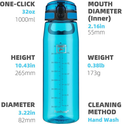 Fanhaw 32 oz Tritan Water Bottle with Chug Lid - Clear, BPA-Free, Lightweight, Wide Mouth, Leak-Proof, Perfect for Gym, Travel, School, Office, and Sports (Classic Blue)