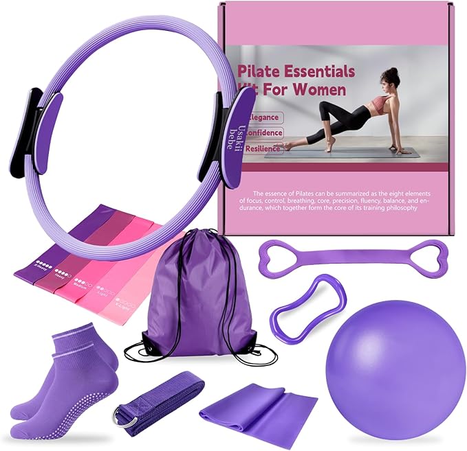 Home Pilates Essentials Kit for Women, Pilates Equipment Workout Set with Pilates Ball,Pilates Bands & Accessories, Pilates Ring Set for Beginners Home Workout with Guide