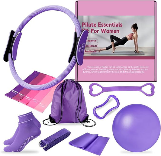 Home Pilates Essentials Kit for Women, Pilates Equipment Workout Set with Pilates Ball,Pilates Bands & Accessories, Pilates Ring Set for Beginners Home Workout with Guide