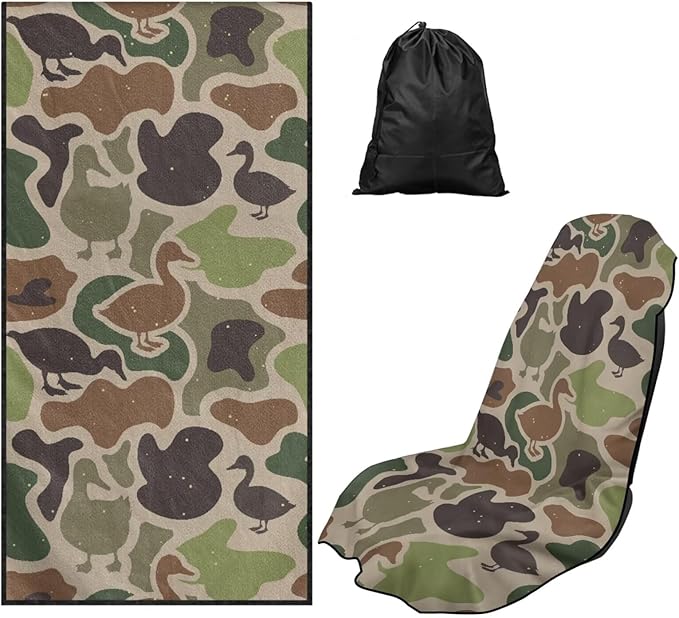 Bulopul Duck Hunting Camo Car Seat Towel Cover After Gym Workout Running Swimming Automotive Accessories for Girly Women Non-Slip Sweating Car Seat Cover