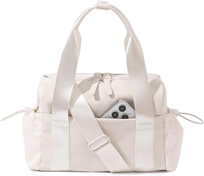 Small Gym Bag for Women, Mini Crossbody Gym Duffle Bag with Wet Compartment, Carry on Gym Tote Bag for Workout Dance Sport Travel (Mini-Beige)