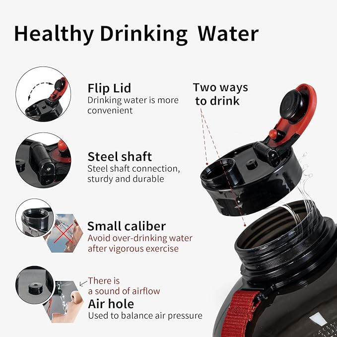 TOOFEEL 2.2 Liter Gym Water Bottle - 100% Leak Proof Big Sports Water Bottle Larger than 74 oz Water Bottle with Visible Volume for Drinking (74oz Transparent Black)
