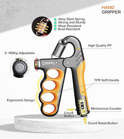 Grip Strength Trainer with Automatic Counter, Hand Gripper Strengthener, 11-220 lbs (5-100 kg) Adjustable Forearm Exerciser, Suitable for Athletes Musicians and Hand Rehabilitation Trainers