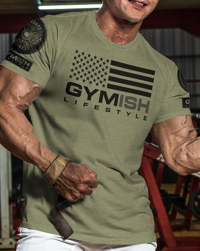 Gymish American Flag Graphic Fitness Tank, Sleeveless Bodybuilding Athletic Tank Top