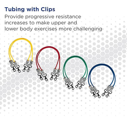 THERABAND Wellness Station Professional Latex Resistance Tubing With Connectors for Physical Therapy, Exercise Station for Rehab, Pilates, Set of 2, 18 Inch, Blue, Extra Heavy, Intermediate Level 2